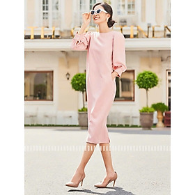 Đầm hồng cổ thuyền tay lửng NGADO , đầm nữ , Đầm suông , Đầm thiết kế