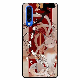 Ốp lưng in cho Huawei P30 Mẫu Mèo Cành Hoa Đào