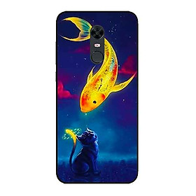 Ốp Lưng in cho Xiaomi Redmi 5 Plus Mẫu Cá Chép Và Mèo - Hàng Chính Hãng