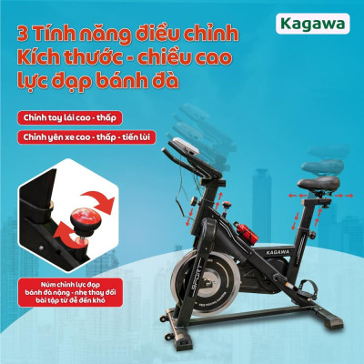 Xe đạp tập thể dục trong nhà Kagawa A8 khung sườn thép không rỉ cao cấp, tặng 5 quà tặng hot, Free Ship