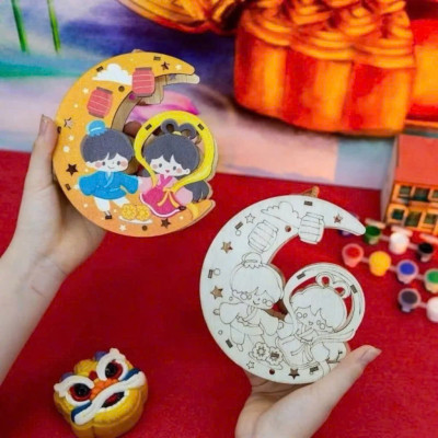 Lồng Đèn Trung Thu Gỗ Tự Tô Màu, Đèn Lồng Gỗ Thủ Công Handmade Nhiều Mẫu Dễ Thương Kèm Đèn Led - HÀNG CHÍNH HÃNG MINIIN