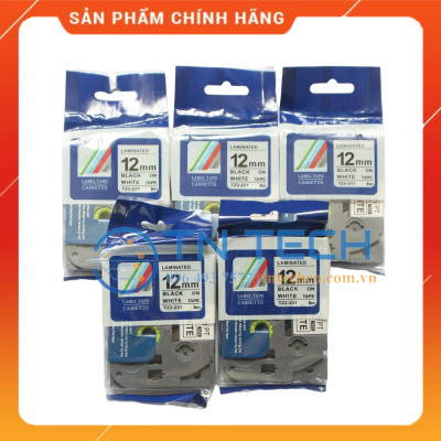 Nhãn In Tz2-231 - Đen nền trắng 12mm x 8m - Dùng cho máy in BROTHER - AIMO - PUTY [Hàng nhập khẩu]