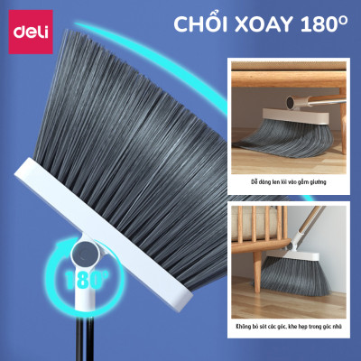 Bộ chổi quét nhà kèm xẻng hót rác gấp gọn Deli đa năng thông minh, màu trắng chất liệu nhựa cao cấp và thép không gỉ