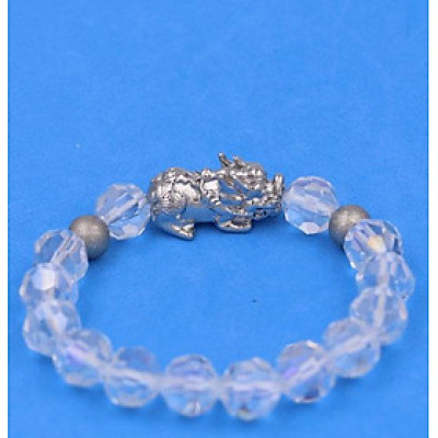 Chuỗi tay Pha Lê Trắng Cắt Giác 10 ly Mix Tỳ Hưu Inox 2 Bi VFLGTRTHEHB10 - Chuỗi tay phong thủy thời trang