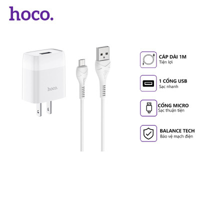 Bộ Dây Và Cóc Sạc Nhanh Hoco C72 2.1A Cổng Micro - Hàng Chính Hãng