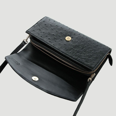 Túi xách nữ da đà điểu Huy Hoàng đeo chéo màu đen HT6430