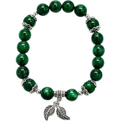 Vòng Đá Cẩm Thạch Charm Lá Bạc 925 8mm Ngọc Quý Gemstones VT156