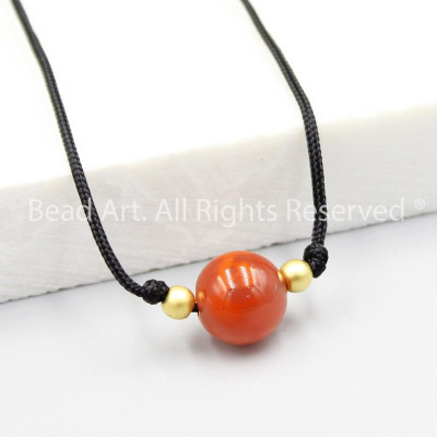 Dây Chuyền (Vòng Cổ) Handmade Đá Agate Đỏ Cam 8MM, Trang Sức Phong Thuỷ, Mệnh Hoả, Mệnh Thổ S50 - Bead Art (3)
