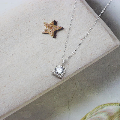 Dây Và Mặt Dây Chuyền Nữ Bạc Hiểu Minh DMD416 Đá Vuông