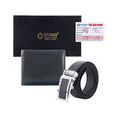 HJ2102-HJ4111 - Bộ Bóp nam & Dây nịt nam Huy Hoàng da bò màu đen