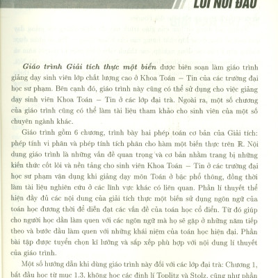 Giáo Trình Giải Tích Thực Một Biến