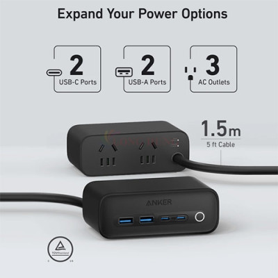 Đế sạc Anker 525 Charging Station 6 in 1 2USB 2Type-C 67W A91C0 - Hàng chính hãng