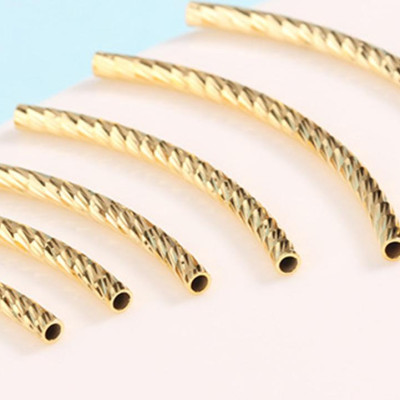 Combo 4 cái charm bạc hình ống họa tiết xoắn mạ vàng - Ngọc Quý Gemstones