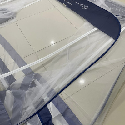 Màn Chụp , Mùng Chụp Cao Cấp Mộc Miên Đỉnh Vuông - Kích Thước 2,2mx2m ( Xanh Xám 3 Đường Kẻ )