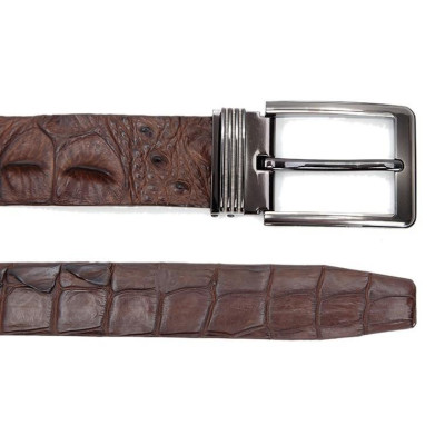 HP4848 - Dây nịt nam da cá sấu Huy Hoàng nguyên con 4P đầu kim màu nâu đất