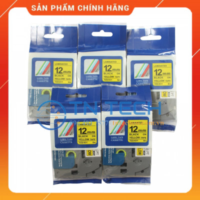 Nhãn In Tz2-631 - Đen nền vàng 12mm x 8m - Dùng cho máy in BROTHER - AIMO - PUTY [Hàng Nhập Khẩu]