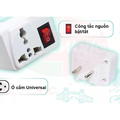 Phích Ổ Cắm Điện Chuyển Đổi 3 Chấu Sang 2 Chấu, Có Công Tắc Tắt Bật Tiện Lợi, 2000W, ABS Chống Cháy, Nhỏ Gọn, Tiện Dụng. TakyHome 8609