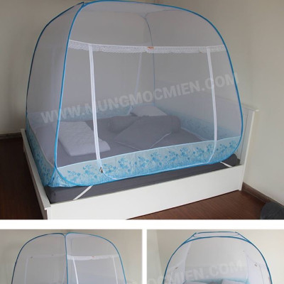 Màn Chụp , Mùng Chụp Cao Cấp Mộc Miên Đỉnh Rộng - Kích Thước 1,8mx2m Trắng Viền Xanh ( Hà Nội )