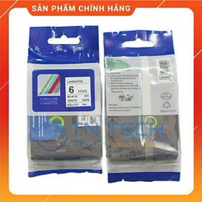 Nhãn In HZE-211 - Đen nền trắng 6mm x 8m - Dùng cho máy in BROTHER - AIMO - PUTY [Hàng nhập khẩu]