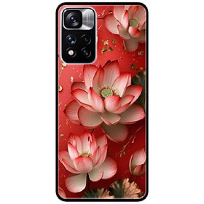 Ốp lưng cho Xiaomi Redmi Note 11 - 11S 4G - Redmi Note 11 5G - 11 Pro Q.Tế - 11 Pro N.Địa - Sen Nền Đỏ - Hàng Chính Hãng