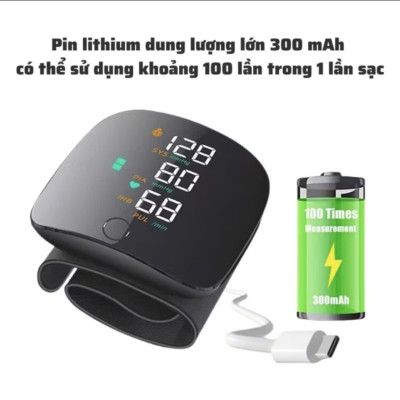 Máy Đo HyếtÁp Cổ Tay, Đo NhịpTim Hiện Đại Với Màn Hình LED, Giọng Nói Tiếng Việt , Sạc Pin Siêu Bền