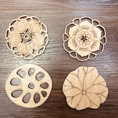 Bộ Lót Ly Bằng Gỗ, Combo 4 Đế Lót Cốc,  Miếng Lót Ly Bằng Gỗ Cách Nhiệt 