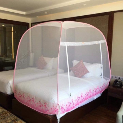 Màn Chụp , Mùng Chụp Cao Cấp Mộc Miên - Mẫu Trắng Viền Hồng Hoa Lá ( Hà Nội )