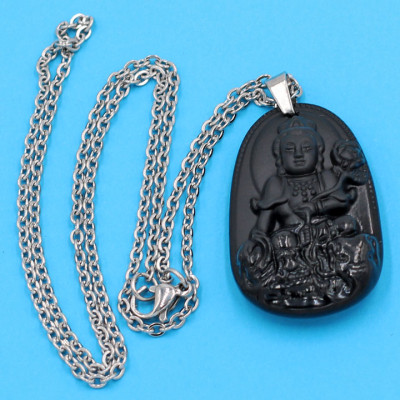 Vòng cổ Phổ Hiền Bồ Tát - thạch anh đen 3.6cm DITTEB2 - dây inox bạc - kèm hộp nhung - tuổi Thìn, Tỵ