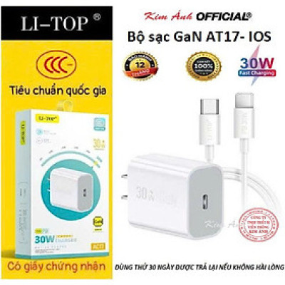 Bộ sạc nhanh LI-TOP GaN AT17 chân Ios (L) công suất PD 30W, có chứng nhận 3C tiêu chuẩn quốc gia, hàng chính hãng bảo hành 12 tháng