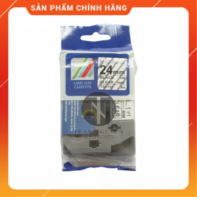 [Combo 3 hộp] Nhãn In đa lớp Tz2-151 - Đen nền trong 24mm x 8m - Hàng nhập khẩu
