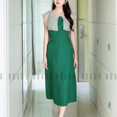 Đầm xanh phối voan kem NGADO , Đầm dự tiệc , Đầm dạo phố