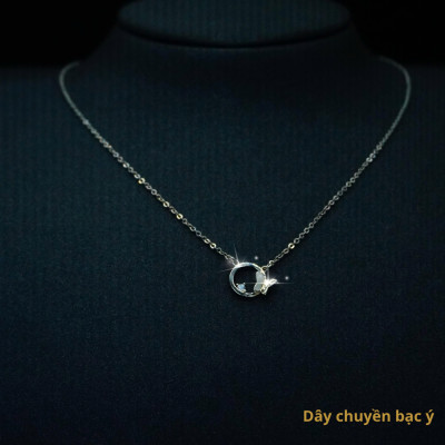 Dây chuyền bạc ý hình bướm và vòng tròn kết hợp độc đáo, phong cách đơn giản, trẻ trung, phù hợp đi chơi, đi làm, đi học - CM37.3