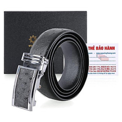 HC4443 - Dây nịt nam da đà điểu Huy Hoàng 3,5P da hột màu đen