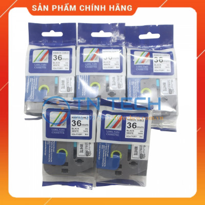 Nhãn In HZE-FX261 - Đen nền trắng 36mm x 8m - Dùng cho máy in BROTHER - AIMO - PUTY [Hàng nhập khẩu]