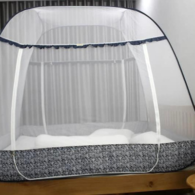 Màn Chụp Cao Cấp Mộc Miên Đỉnh Rộng - Kích Thước 1,6mx2m-2 cửa ( Trắng Viền Xanh Xám )