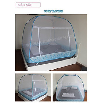 Màn Chụp , Mùng Chụp Cao Cấp Mộc Miên Đỉnh Rộng - Kích Thước 2,2mx2m Hoạ Tiết Hoa Lá Trắng Viền Xanh ( Hà Nội )