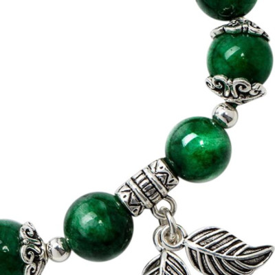 Vòng Đá Cẩm Thạch Charm Lá Bạc 925 8mm Ngọc Quý Gemstones VT156