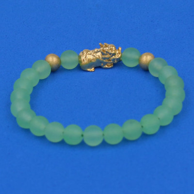 Chuỗi đeo tay Thạch Anh Xanh Lá Mờ 6 ly cẩn Tỳ Hưu inox vàng VTAXLMTHHBV6 - hợp mệnh Hỏa, mệnh Mộc