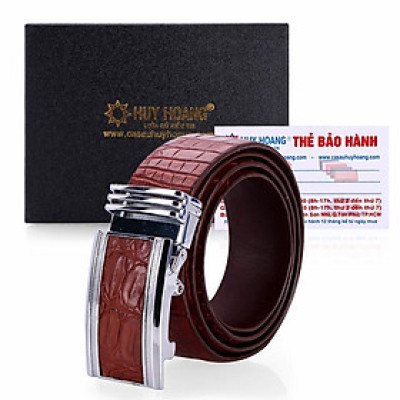 HP4833 - Dây nịt nam da cá sấu Huy Hoàng gai bụng 4P màu nâu đỏ