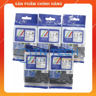 Ống co nhiệt HS2-211 - Đen nền trắng 5.8mm x 1.5m - Dùng cho máy in ống BROTHER - AIMO [Hàng nhập khẩu]