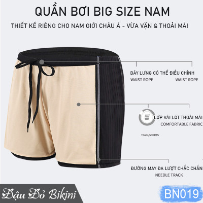 Quần bơi nam BIG SIZE dáng ngắn, đồ bơi cao cấp cho người mập béo, size lớn đến 135kg, chất đẹp co giãn cao, lớp lót thoáng khí nhanh khô, gọn gàng thoải mái | BN019