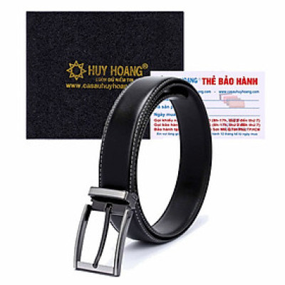 HJ4129 - Dây nịt nam Huy Hoàng viền chỉ màu đen