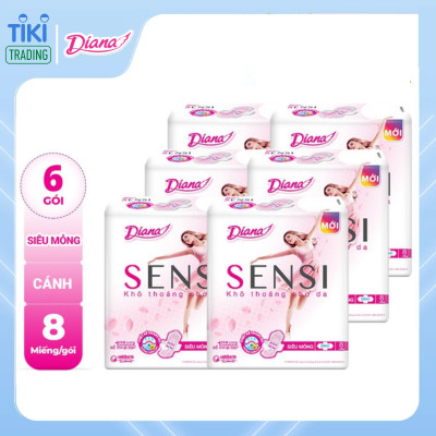 Combo 6 Băng vệ sinh Diana Sensi Siêu Mỏng Cánh (Gói 8 miếng)