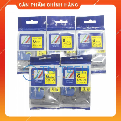 Nhãn In HZE-FX611 - Đen nền vàng 6mm x 8m - Dùng cho máy in BROTHER - AIMO - PUTY [Hàng nhập khẩu]