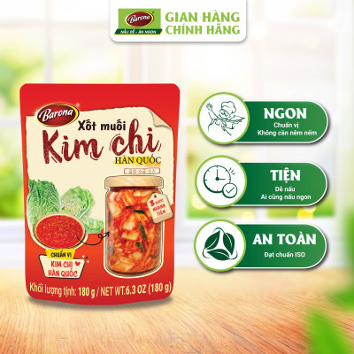 Combo 1 hộp (10 gói) Xốt Muối Kim Chi Barona 180g Tặng 2 gói cùng loại