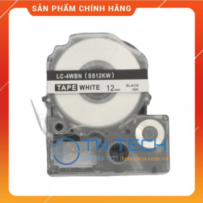 Nhãn in TEPRA - EPSON LC-4WBN (SS12KW) – Chữ đen nền trắng 12MM X 8M  - Dùng cho máy in nhãn TEPRA - EPSON [Hàng nhập khẩu]
