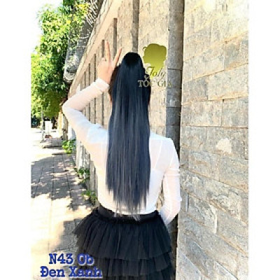 tóc giả ngoặm kẹp thẳng ombre đen xanh cao cấp