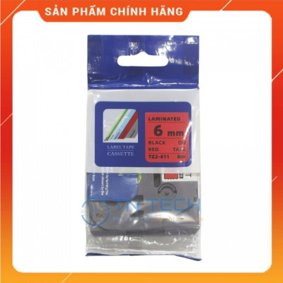 Nhãn In Tz2-411 - Đen nền đỏ 6mm x 8m - Dùng cho máy in BROTHER - AIMO - PUTY [Hàng Nhập Khẩu]