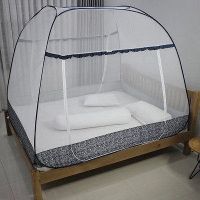 Màn Chụp Cao Cấp Mộc Miên Đỉnh Rộng - Kích Thước 1,6mx2m-2 cửa ( Trắng Viền Xanh Xám )