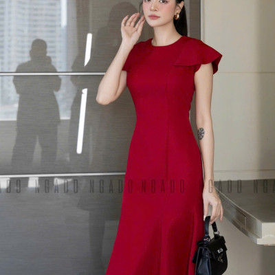 Đầm đỏ đuôi cá ngắn tay NGADO , đầm nữ , Đầm dự tiệc sang chảnh